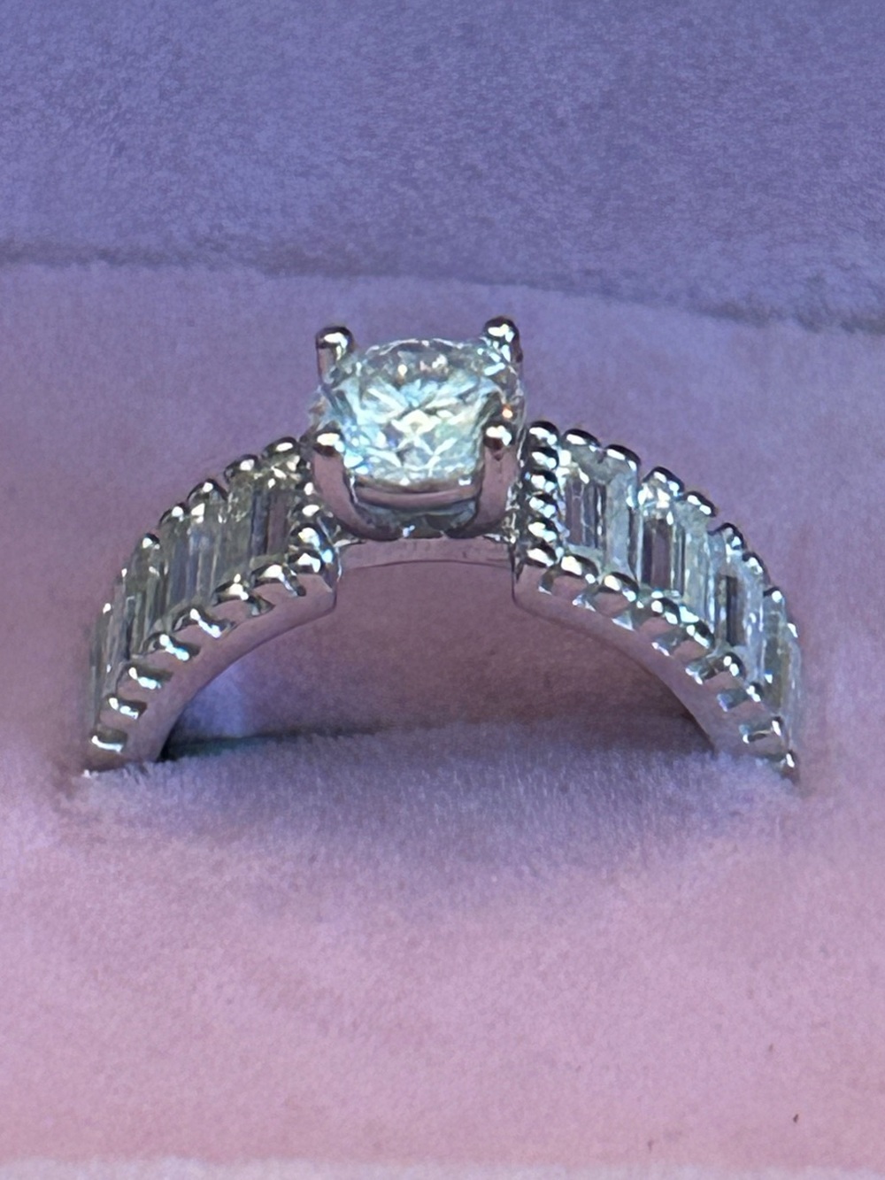 1.50CTW 925 Sterling Silver Ring w/Round Moissanite Center & Baguette Accents - Picture 5 of 13